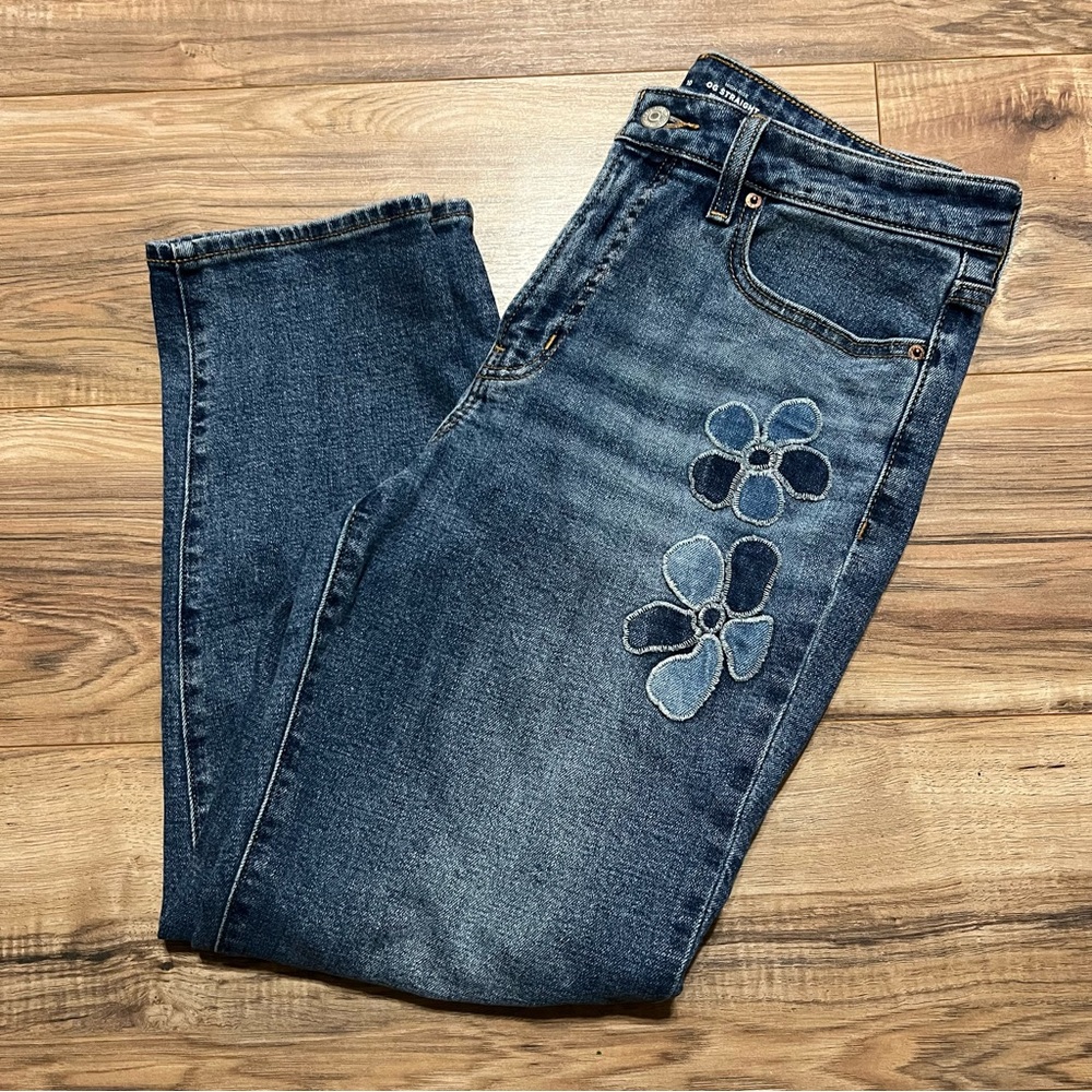 Floral Embroidered straight leg blue jeans by old navy